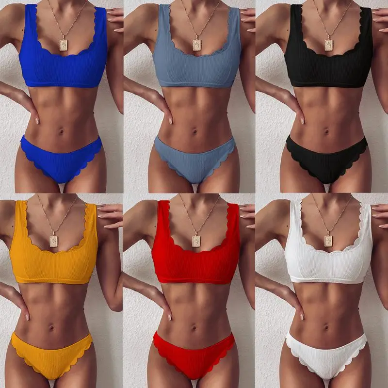 Женский сексуальный комплект бикини из двух частей ребристый вязаный купальник