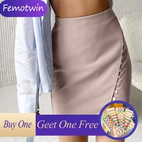 femotwin women mini skirt sexy slim buttons solid color female pencil skirt chic thin autumn pink girl club short skirt 2021