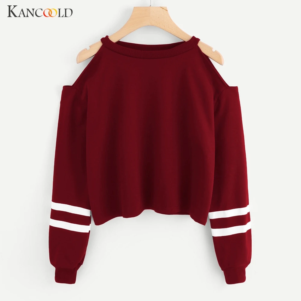 KANCOOLD, свитшоты, новинка, сексуальные, с открытыми плечами, пуловеры, топы, для женщин, в полоску, спортивная одежда, зимняя, с длинным рукавом, женская блузка, Sudaderas 09