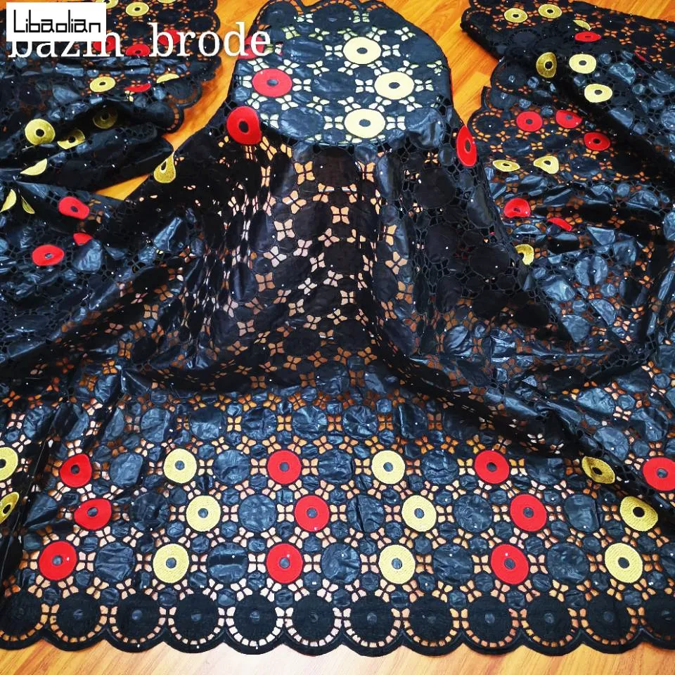 

Yellow african Bazin riche fabric with net hole embroidery lace beautiful bazin riche dresses material Nigerian 5yards L26-24