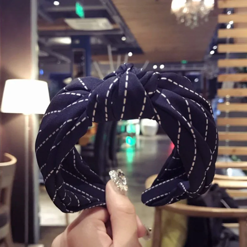 Полосатые повязки для волос с женские обручи головной убор вязаные вручную в