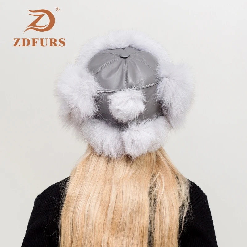 ZDFURS * женская шапка из натуральной лисьей кожи зимняя ушанка шапка-бомбер русская