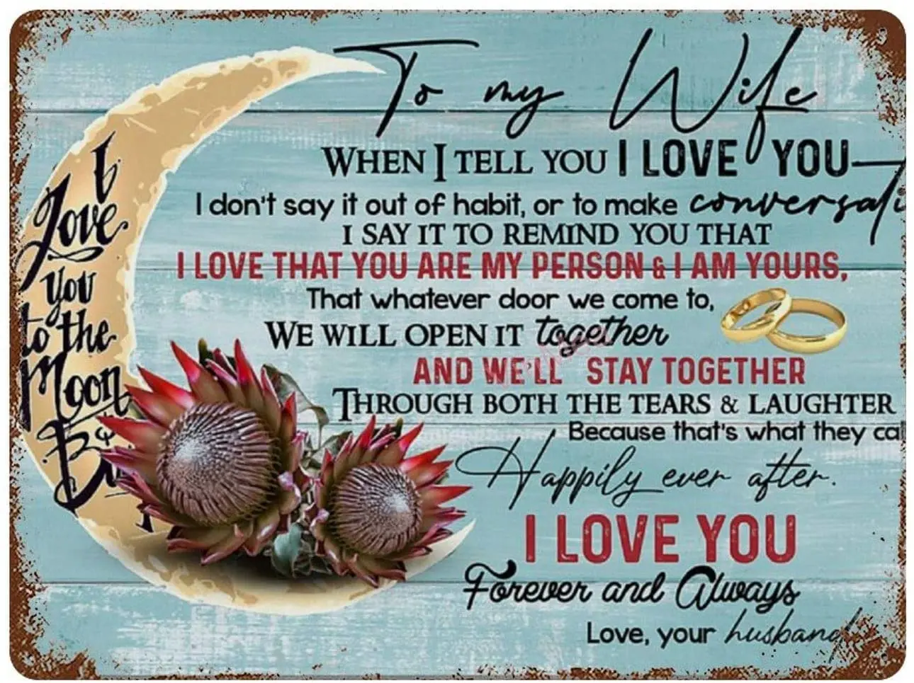 

Ретро ржавый семейный металлический знак, цветок протеи моей жене металлический жестяной знак Декор стены 8 "X 12"