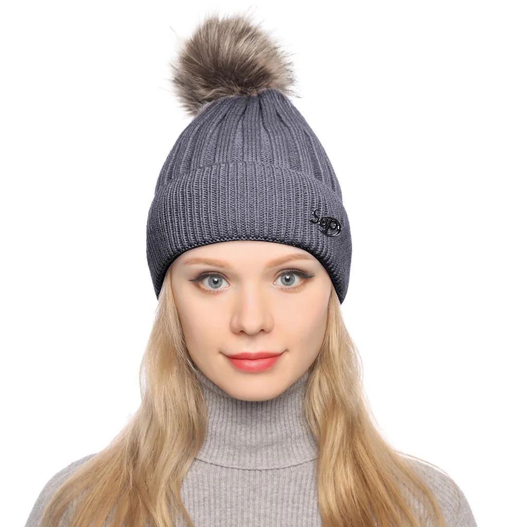 Зимние шапки для женщин вязаная шапочка детские теплые шерстяные меховые бини с