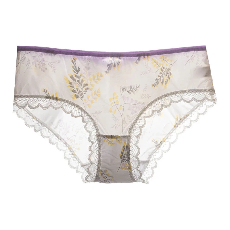 

Women's Panties Ice Silk Printed Women Underwear Lady Cotton Crotch Briefs Female Breathable Lace Lingerie Knickers Underpants