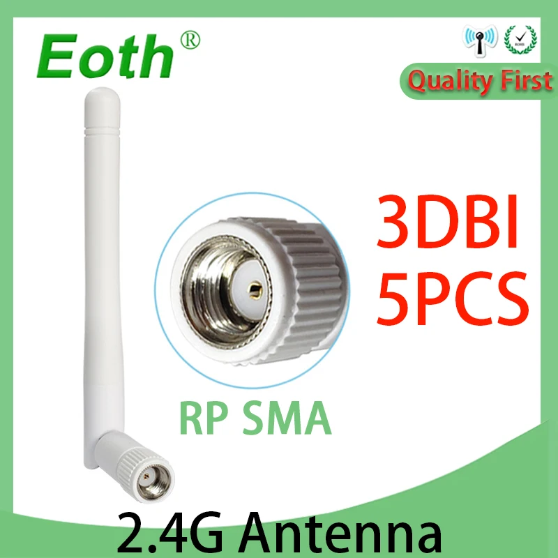 EOTH 5PCS 2.4Ghz Antenna wifi 3dbi RP-SMA male Connector 2.4G antena IOT PBX wi fi white antenne for Wireless wi-fi Router