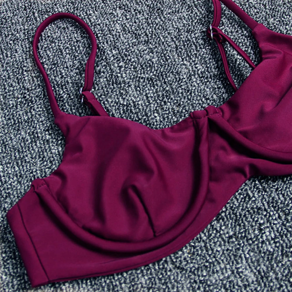 Женский купальный костюм сплошной цвет бикини на косточках Раздельный купальник