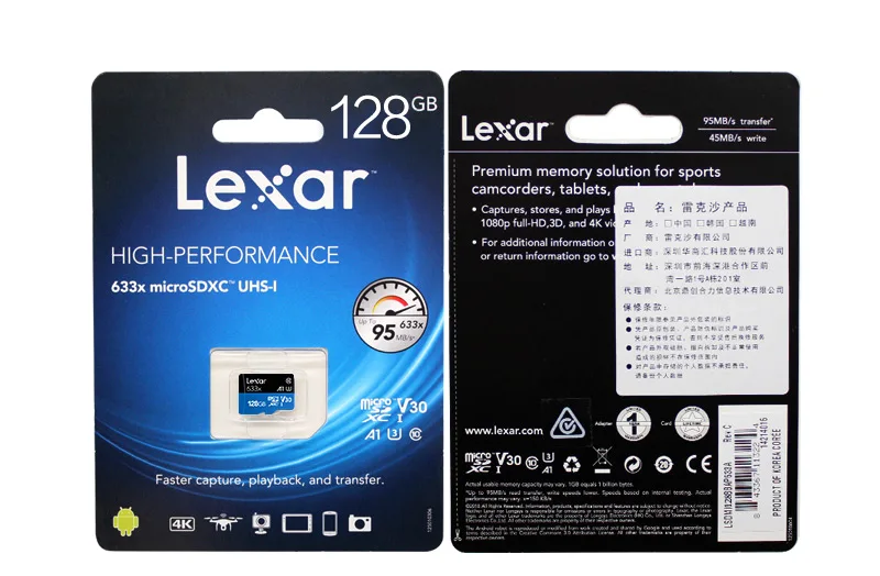 Lexar Оригинальная карта памяти 633x максимальное значение скорости 95 МБ/с./с 32 Гб SDXC класс 10 Micro SD карта 64 Гб 128 ГБ U3 UHS-I V30 TF Microsd