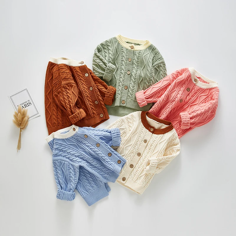 Вязаный кардиган для маленьких девочек свитер на весну и осень однобортная