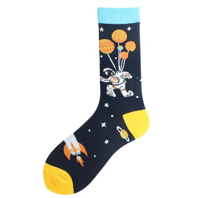 

Astronauts Planet Space Hip Hop Funny Socks Men Happy Design Crew Sox Harajuku Gift Big Size Sokken Unisex Skateboard Divertidos