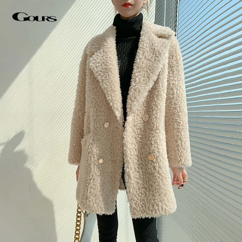 GOURS Winter Genuine Shearling Jackets for Women Fashion Natural Wool Real Fur Long Overcoats Thick Warm 2020 New Arrival LD2517