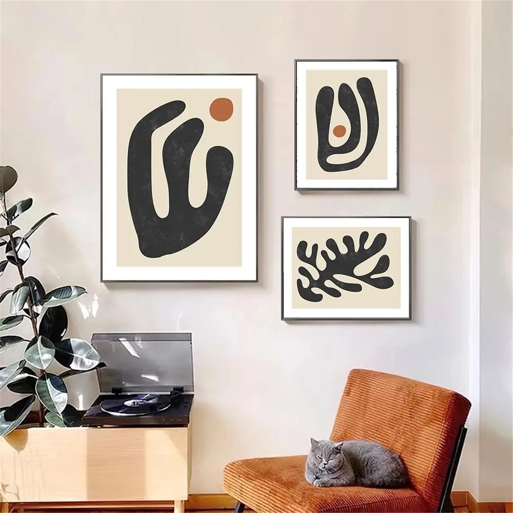 

Abstract Sun Leaf Plant Wall Art Poster Black Thick Lines Art Print Geometry Canvas Painting Nordic Pictures Living Room Decor