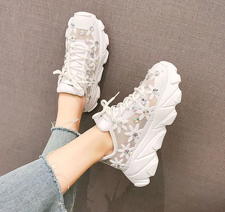 

Chunky Shoes Woman Crystal Sneakers Women Platform Shoes White Casual Shoes for Women Breathable Walking Shoes Zapatos De Mujer