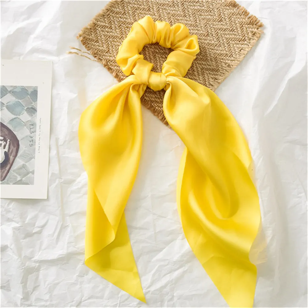 Yellow Летний стиль, многоцветный женский головной убор, тюрбан, сделай сам, бант, резинки для волос, резинки для волос, ленты, галстуки для волос, конский хвост, галстуки, одноцветная повязка на голову - Цвет: Yellow