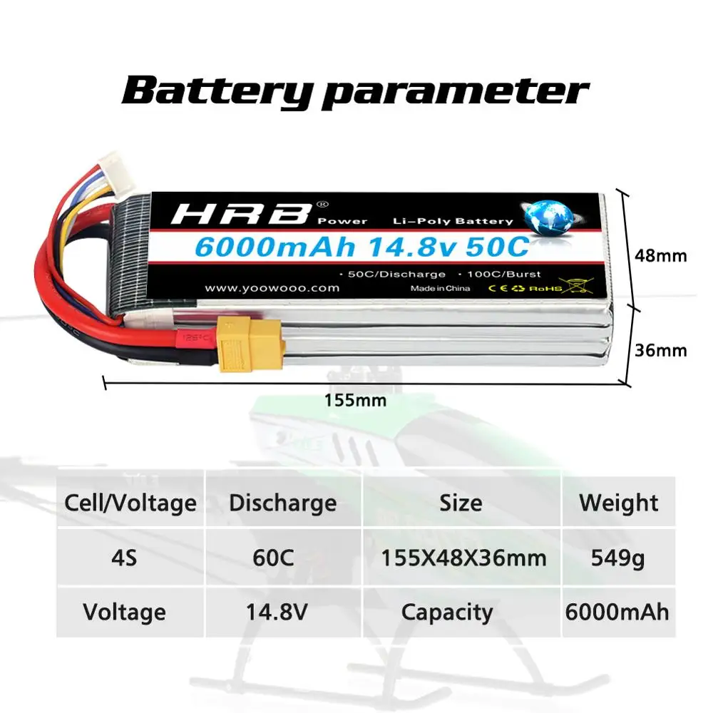 Аккумулятор HRB Lipo 14 8 V 6000mAh 50C Max 100C для RC Drone FPV Вертолет UAV Quadcopter Li-Ion batteria akku | Игрушки