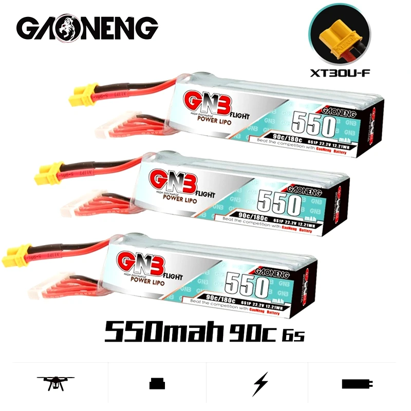 

1-5PCS GNB Max 180C 6S1P HV Lipo Battery 22.2V 550mAh 90C With XT30U-F Plug for RC Racing FPV Drone RC Multicopter Accessories