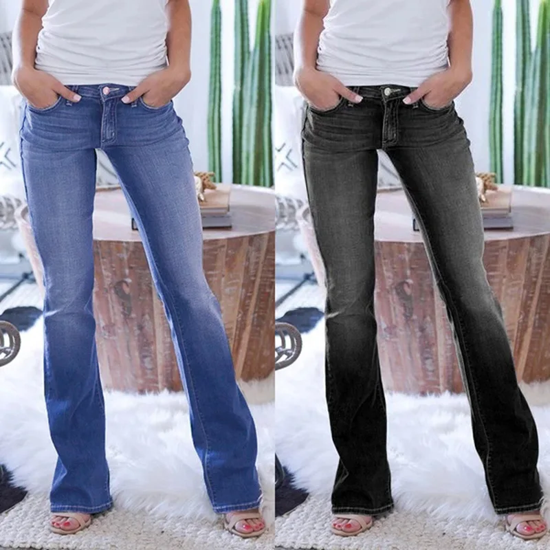 

2020 simple autumn and winter retro low waist high stretch women's denim tight hip fashion slim straight leg jeans