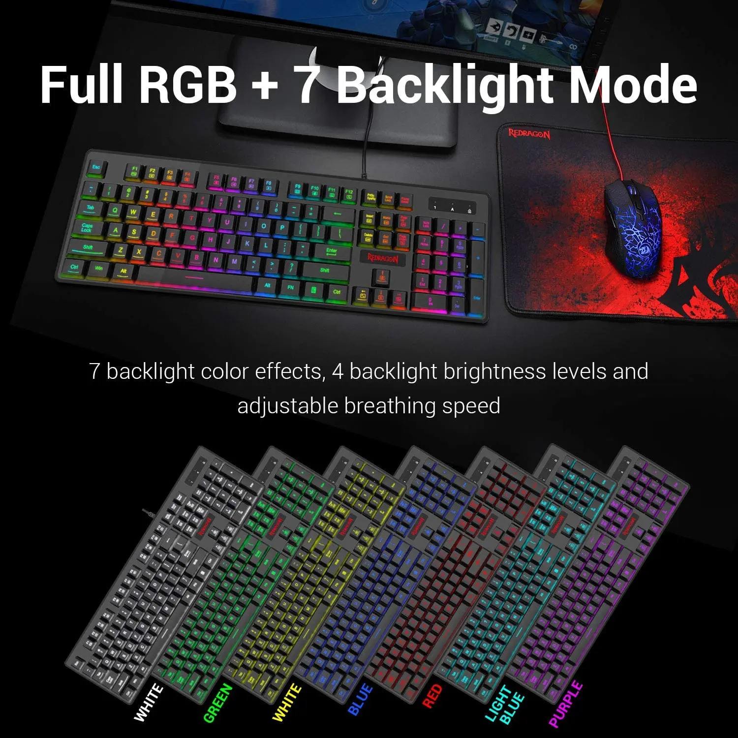 Игровая клавиатура Rdragon K509-RGB для ПК Тихая механическая с 104 клавишами и низким