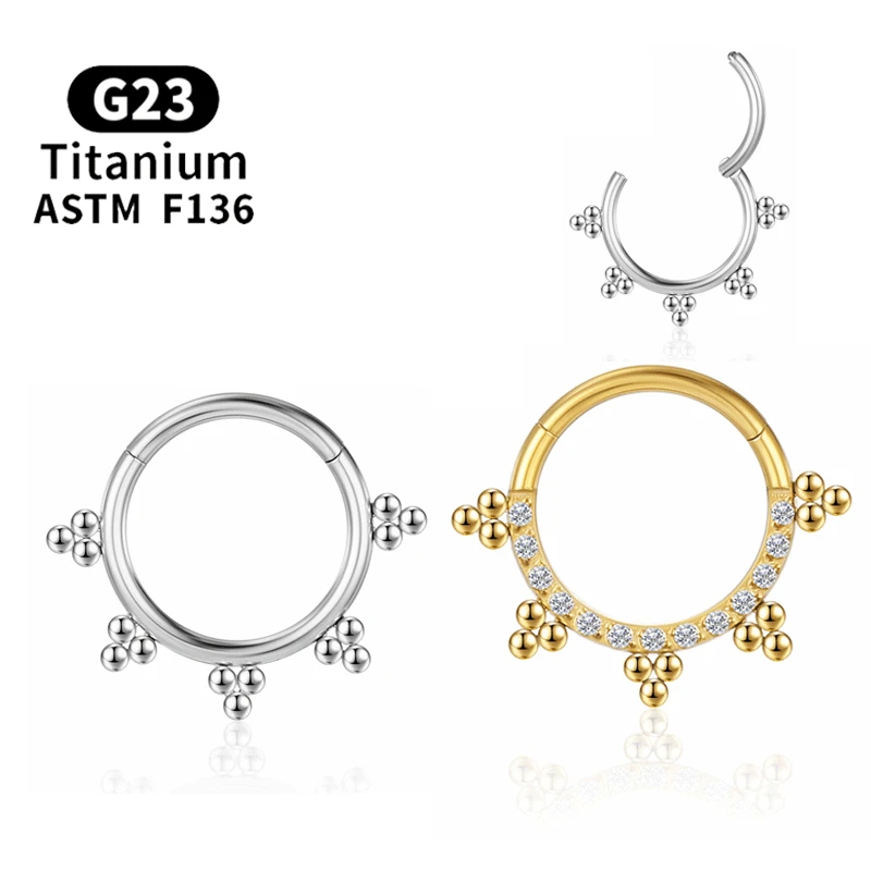 

G23 Titanium Daith Helix tragus earrings clicker piercing Nose ring hoop Labret Zircon Studs Charming Ear Hinge section Jewelry