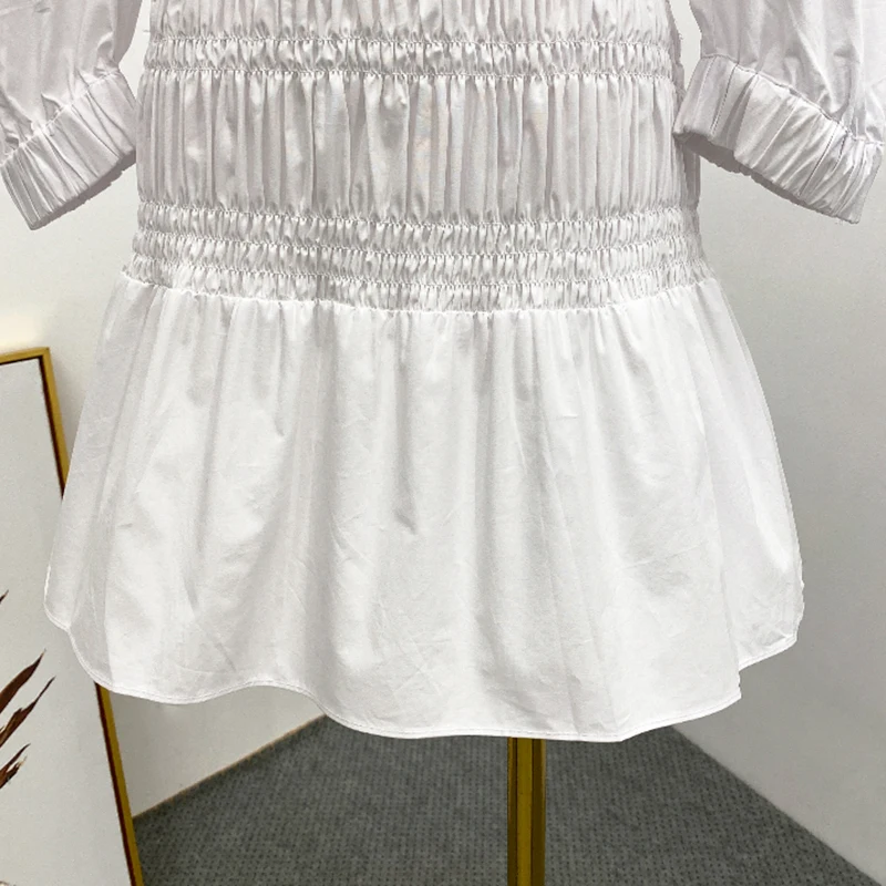 

VGH Hollow Out Patchwork Lace Dress For Women Square Collar Half Sleeve High Waist Slim Dresses Female Fashion New Spring