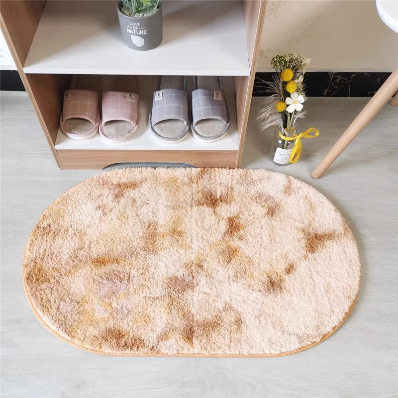 Tie-dyed camel Современный окрашенный ковер для ванной овальной формы, коврик для ванной, утолщенный Противоскользящий коврик для ванной комнаты, полиэстеровый пушистый дверной коврик для ванной комнаты - Цвет: Tie-dyed camel