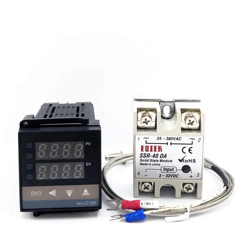 REX-C100 цифровой термостат PID регулятор температуры Выход SSR+ Max.40A реле SSR+ K термопара зонд теплоотвод 0-1300C