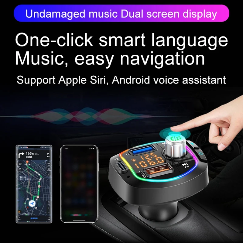 Car Bluetooth 5.0 Wireless FM Transmitter with Dual USB PD3.0 Output Support and TF Card MP3 Player BC66 | Автомобили и мотоциклы