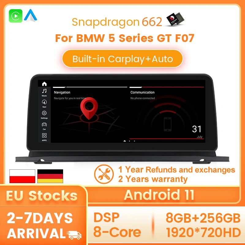 

Автомобильный мультимедийный плеер 8G + 256G! 12,3 "Android 11 для BMW 5 Series GT F07 (2009-2016) CIC/NBT встроенный carplay Авто DSP X HD