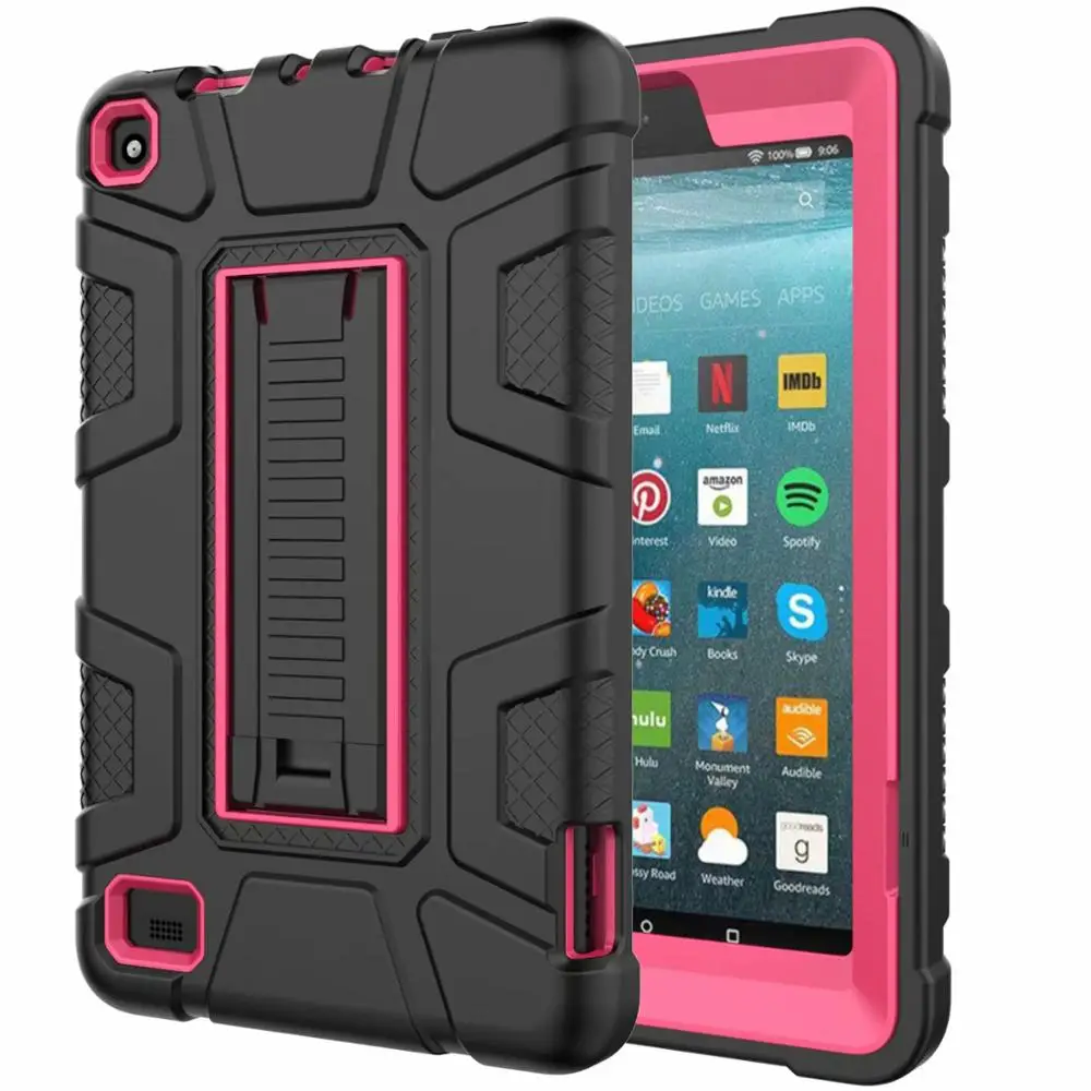 Black and rose red Для Amazon Kindle Fire 7 чехол для планшета двухслойный Гибридный Броня противоударный защитный чехол для Amazon Fire 7 чехол-подставка - Цвет: Black and rose red