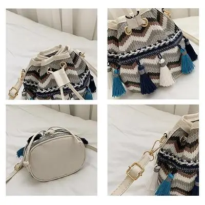 Женская сумка с кисточками на плечо Холщовая Сумка мешок для женщин 2020 шнурке