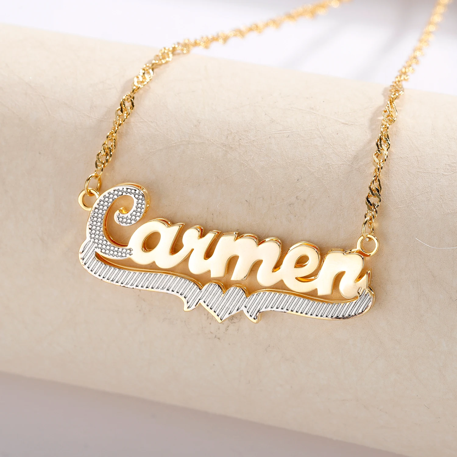 

Custom Name Necklace Personalized Double Plate 3D Two-Tone Double Layer Nameplate XOXO Necklace 18k Gold Plated For Women Gift