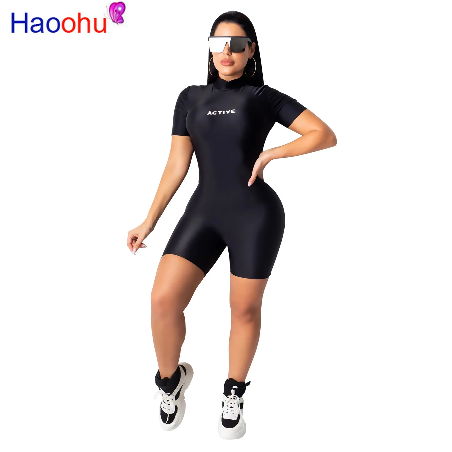 

Autumn Winter women Short Sleeve Activewear Skinny Bodycon Above Knee Jumpsuit Sexy Club Night Moto Biker Romper Playsuit