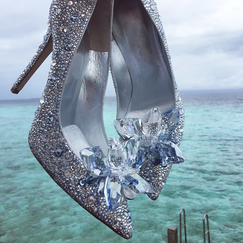 2020 г. Новые стразы обувь Золушки на высоком каблуке женские туфли-лодочки