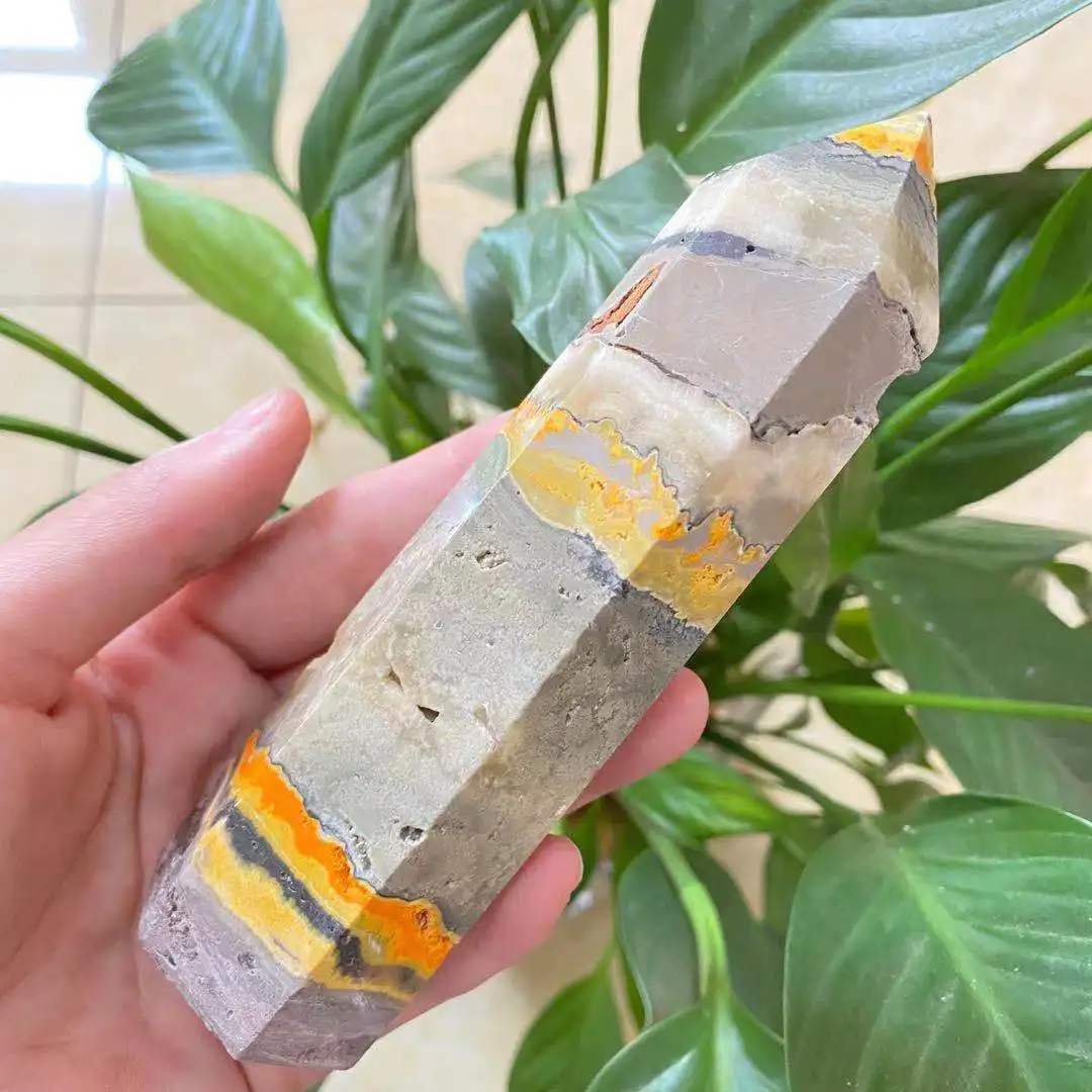 

Natural bumblebee crystal quartz obelisk Reiki healing energy gem scepter