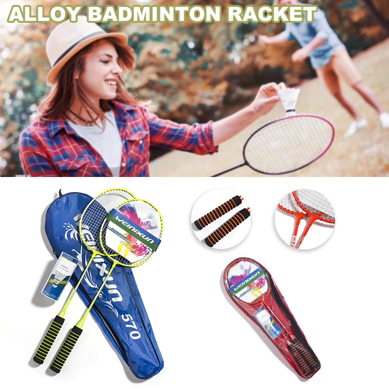 

Badminton Racket Adult Suit 2 Pack With Ball Ferroalloy Practice Entertainment Beginners Durable WHS
