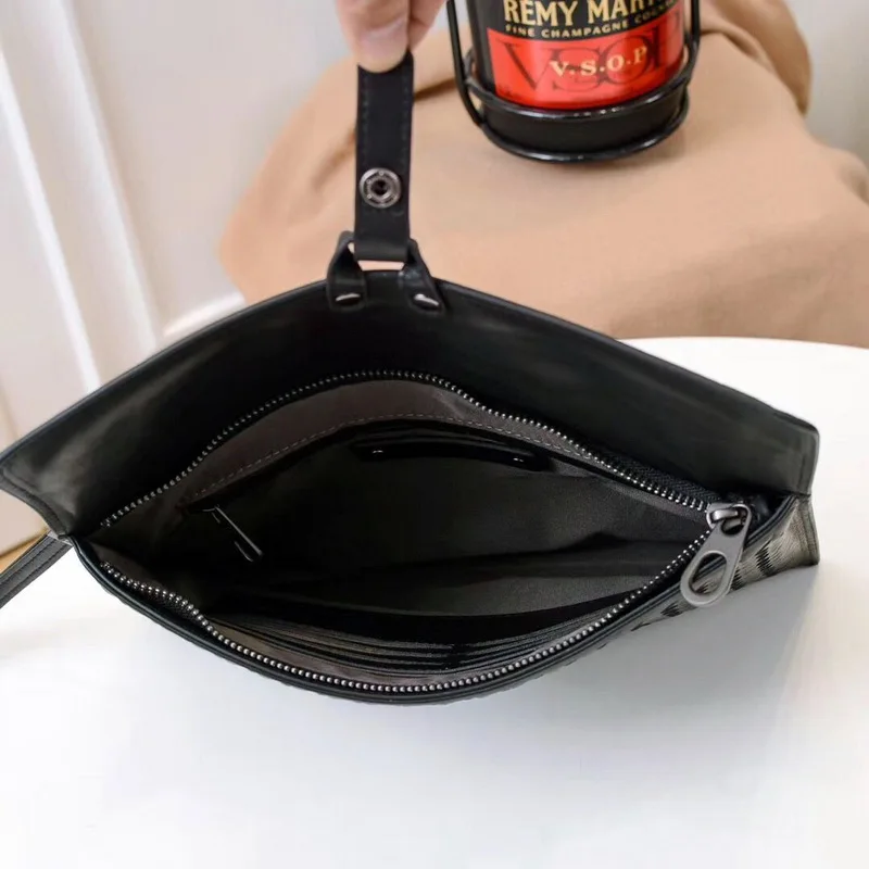 Brand Briefcase Leather Messenger Bag 100 Cowhide Woven Black Clutch Casual Envelope Bag 2021 Fashion Men's Handbag