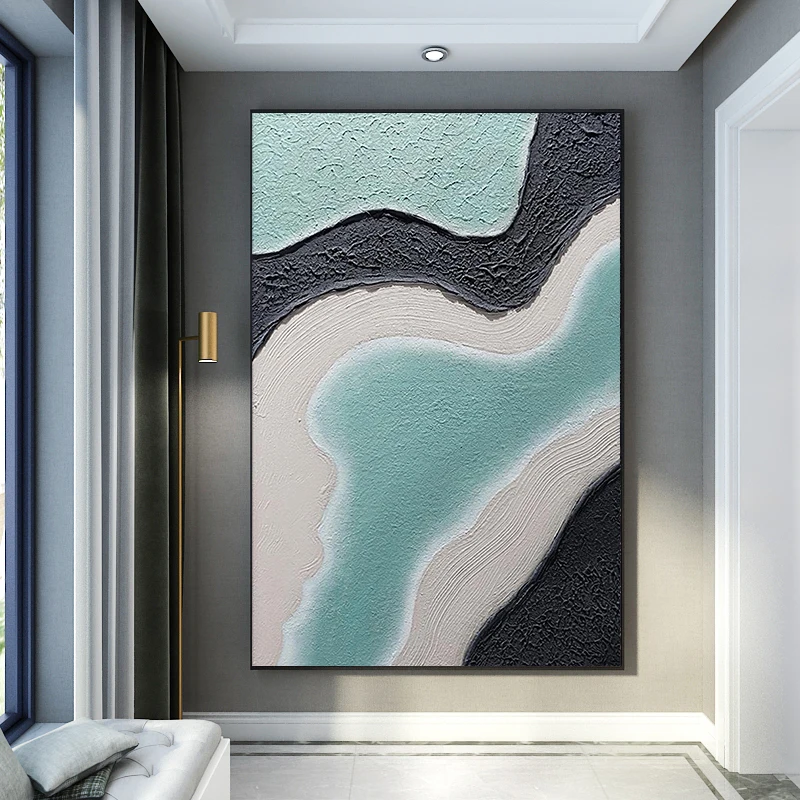 

Abstract Decorative Painting Print on Canvas Blue Gray Black Island Beach Pattern Poster Nordic Room Home Decor Wall Art Picture