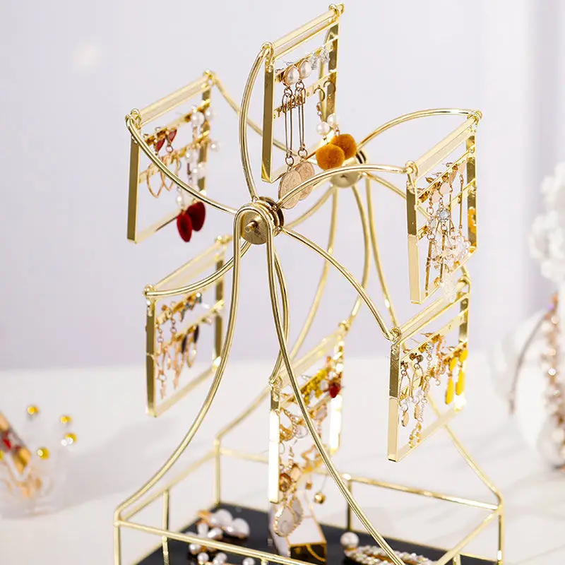 

Storage Rack Home Multi-function Earrings Necklace Jewelry Rack Creative Jewelry Display Rack Gold Ferris Wheel