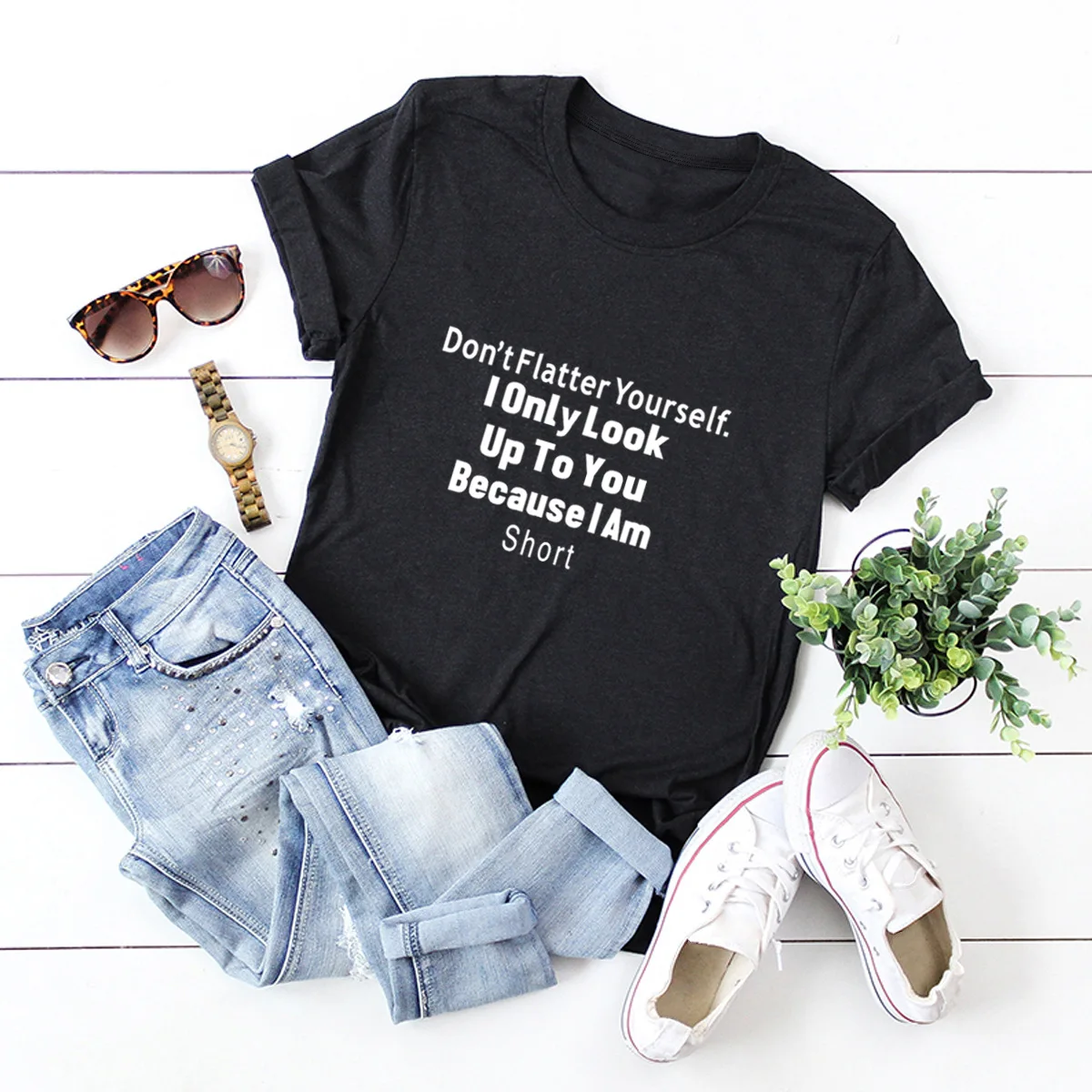 

JFUNCY Letter Print 100% Cotton T Shirt Women Short Sleeve T-shirt Female Tees Tops Plus Size Casual Lady Basic Camiseta Mujer