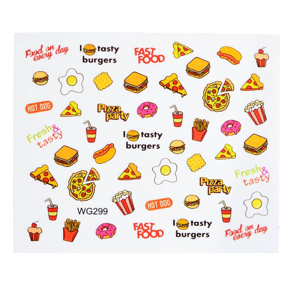 2 Pcs/lot Summer Partten Nail Art Sticker Water Decals Lovely Cartoon Food Nail Wraps Slider For Nail Art Tattoo Decoration