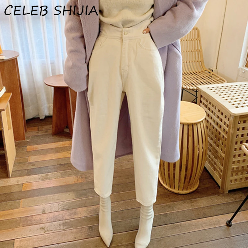 

Джинсы-султанки SHIJIA женские, модные винтажные свободные белые джинсы с завышенной талией, уличная одежда, брюки на пуговицах, осень 2021