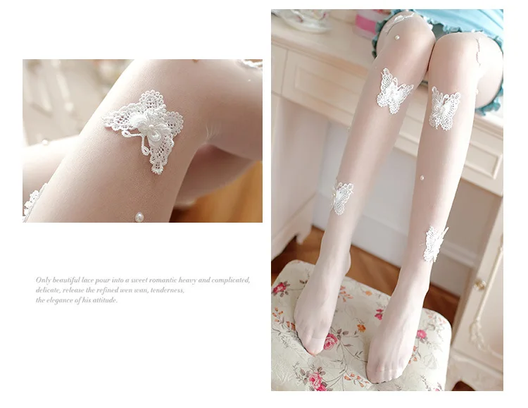 Autumn Winter Pantyhose Women Sweet Princess Embroidered Nails Beads Stockings Sexy Black Transparent Arbitrary Shearing Tights