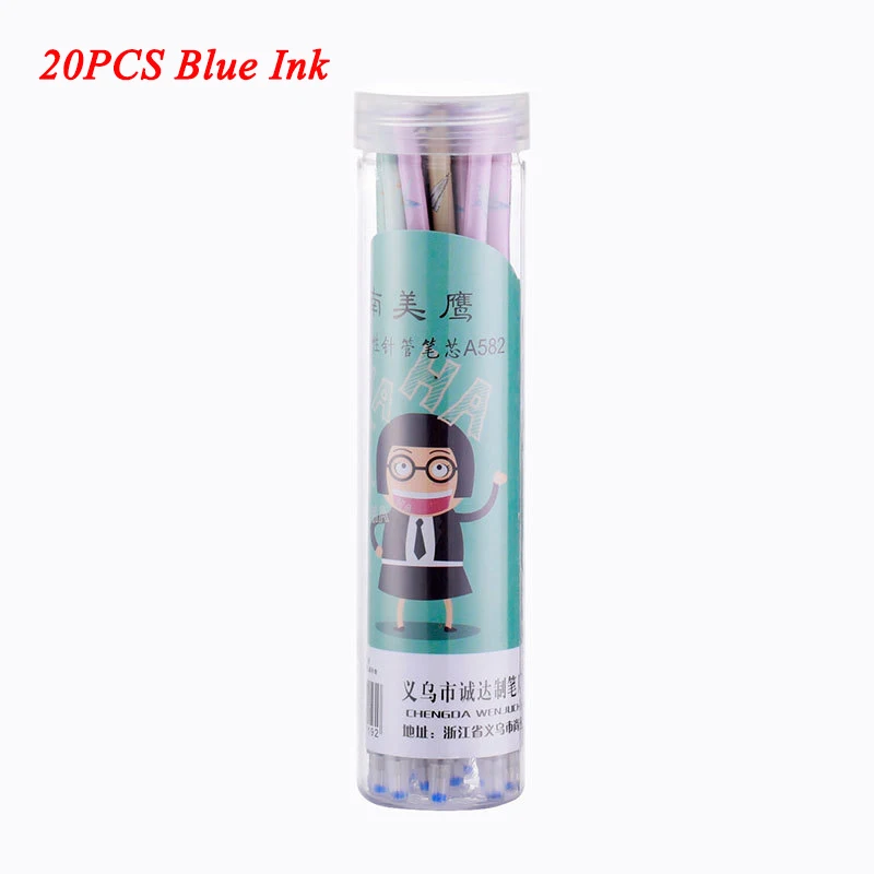 20PCS Blue Ink EZONE 20 шт стираемая ручка заправка черный/синий цвет чернил мультфильм шаблон пластиковое ведро упаковка 0,5 мм иглы нос ручка школьные принадлежности - Цвет: 20PCS Blue Ink