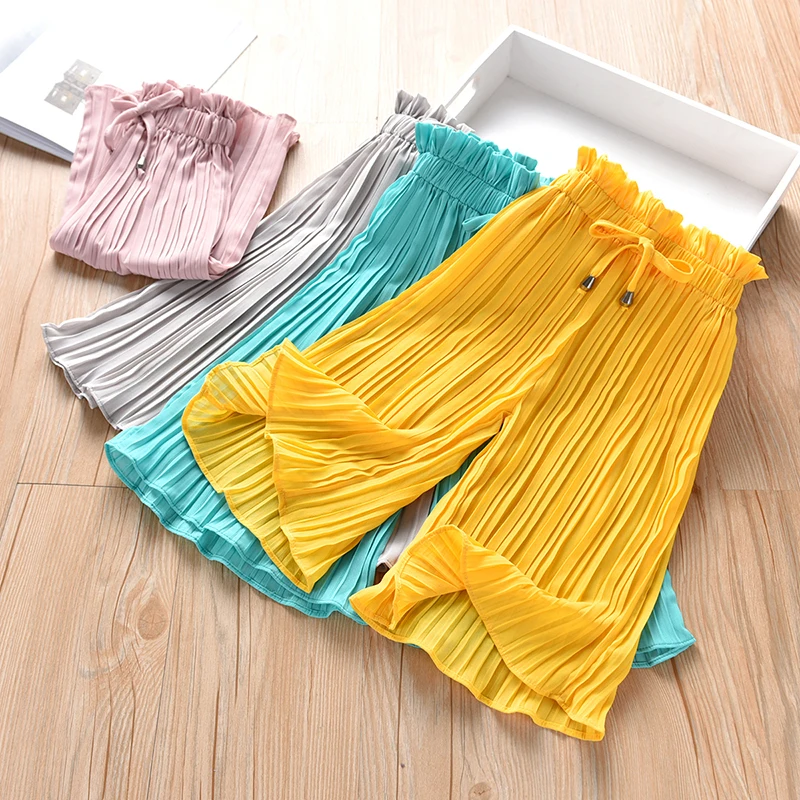 Брюки для девочек с широкими штанинами летние детские однотонные Свободные