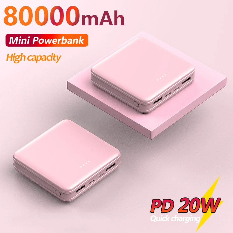 

Portable High Capacity 80000mAh Mini Power Bank External Battery with Dual USB Charger One-way Fast Charging for Iphone Xiaomi