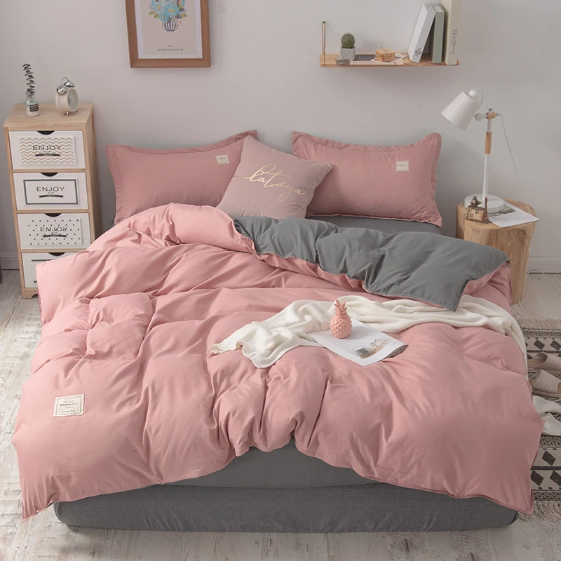 

Solid Color Pink Blue Duvet Cover Queen King 220X240 Simple Bedding Set Soft Bed Sheet Pillowcase Bedclothes Nordic Quilt Covers