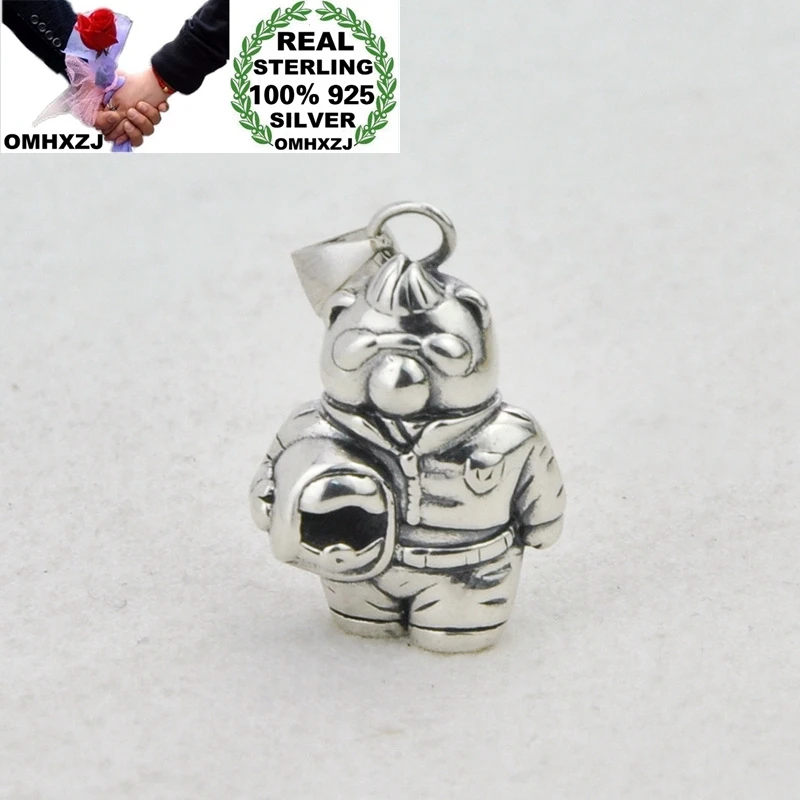 

OMHXZJ Wholesale HD111 European Fashion Fine Woman Girl Birthday Party Gift Vintage Bear 100% 925 Sterling Silver Pendant Charm