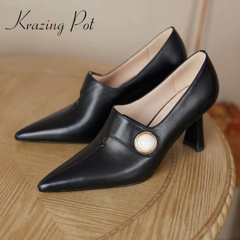 

Элегантные женские туфли-лодочки из натуральной кожи, с острым носком, на высоком каблуке