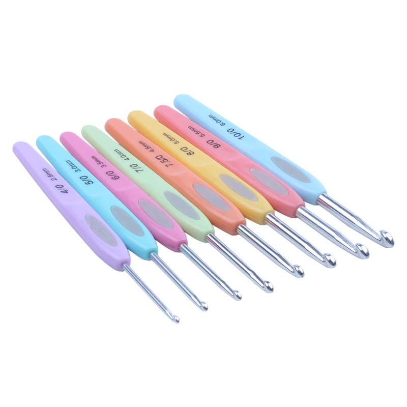 

8pcs Colorful Soft Plastic Handle Alumina Crochet Hooks Knitting Needles Set