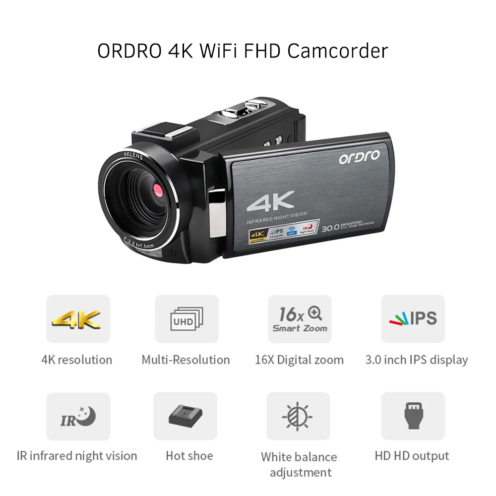 ORDRO HDV-AE8 4K WiFi 24MP 16X цифровой зум ИК Ночное Видение цифровая видеокамера DV рекордер